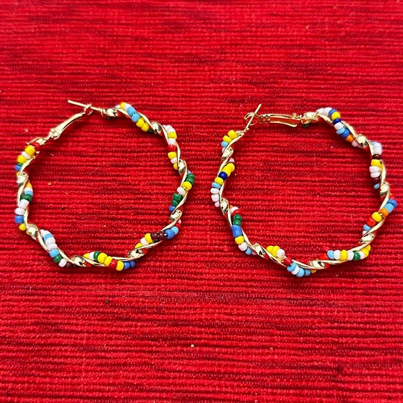 Jewelry - Beaded and braided gold hoop earrings